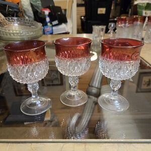 Indiana Glass Vintage Diamond Point Ruby Flash wine or water goblets.